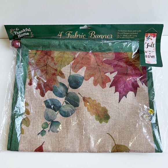 the thankful home Other - NWT 4’ Fabric Fall In Love Hanging Fall Wall Decor with Wooden Dowel